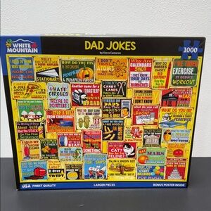 White Mountain Puzzles 1000 piece jigsaw puzzle titled Dad Jokes